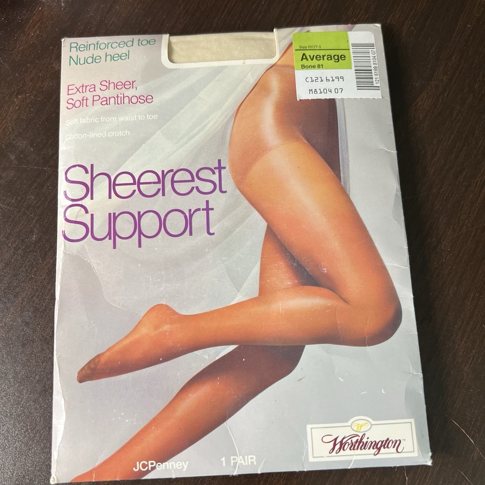 Vtg Worthington Sheerest Support Pantyhose JCPenney 80-90s NIP Bone 81 Sz Averag